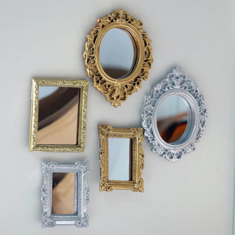 1PC/Pack Dollhouse Mini Classical Mirror Gold and Silver Carved Accessories Small Cloth Doll Miniature Life Scene Decor Model