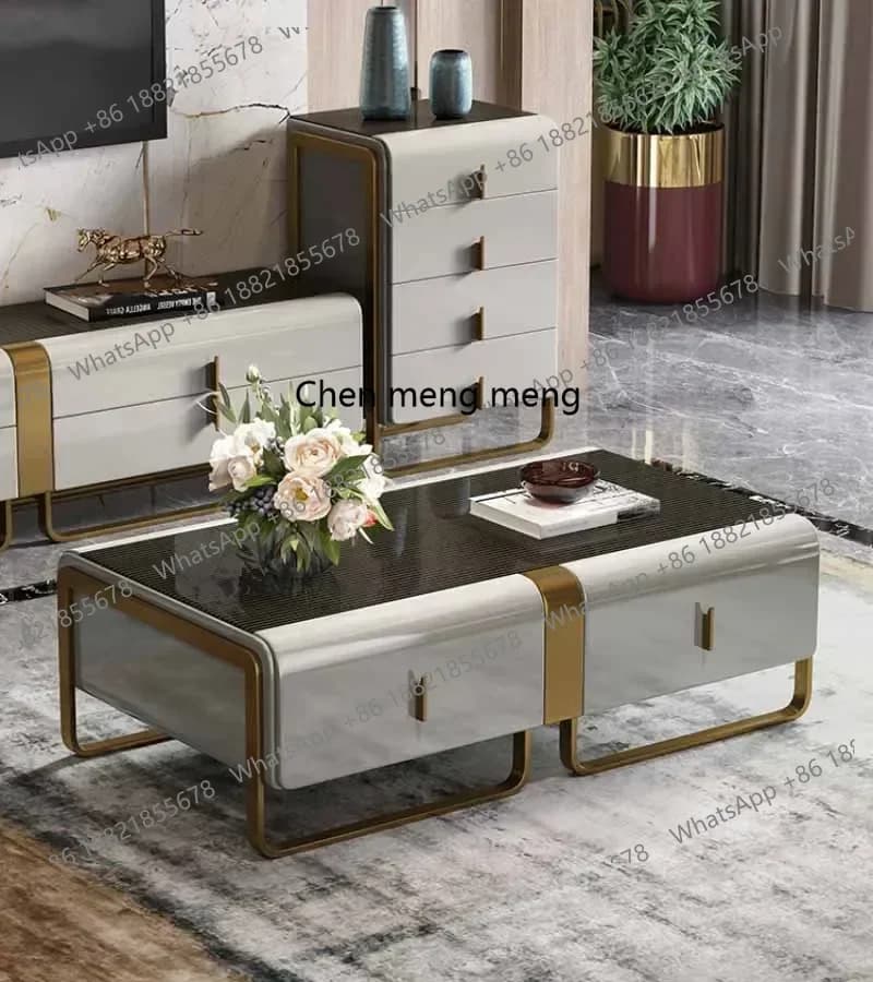 Light luxury painted coffee table, living room, marble, postmodern rectangular high-end TV cabinet combination