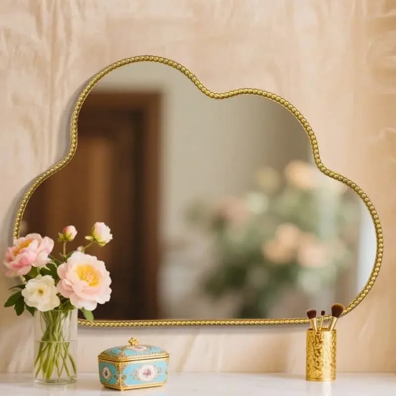 Design European Bathroom Mirror Rosegold Wall Irregular Aesthetic Mirror Makeup Girls Adornos Para El Hogar House Accessories