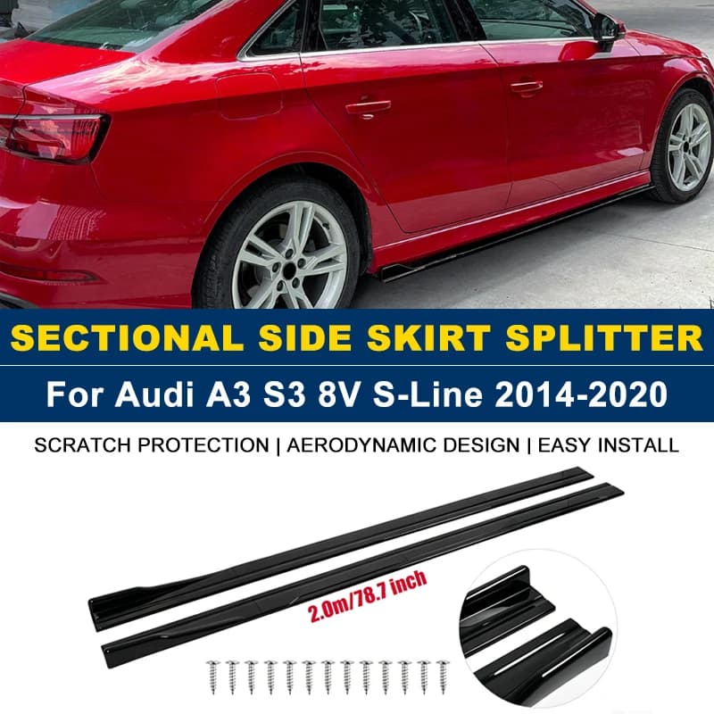 Side Skirts Extension Rocker Panel Splitter For Audi A3 S3 8V S-Line 2014-2020 2M 78.7" ABS Plastic Car Exterior Tuning