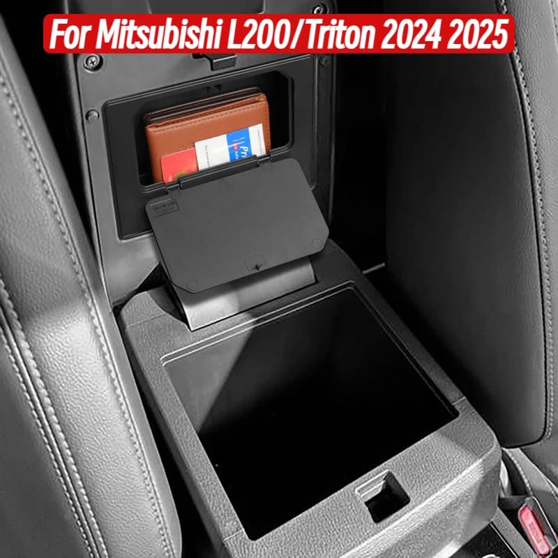 For Mitsubishi L200/Triton 2024 2025 Armrest Box Hidden Storage Tray Organizer Car Interior Accessories Black