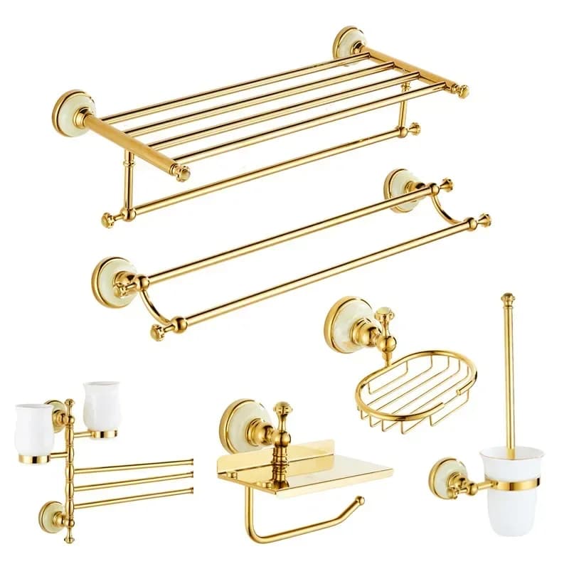 European all-copper bath towel rack, bathroom pendant set, bathroom rack, bathroom hardware, jade, gold towel rack.