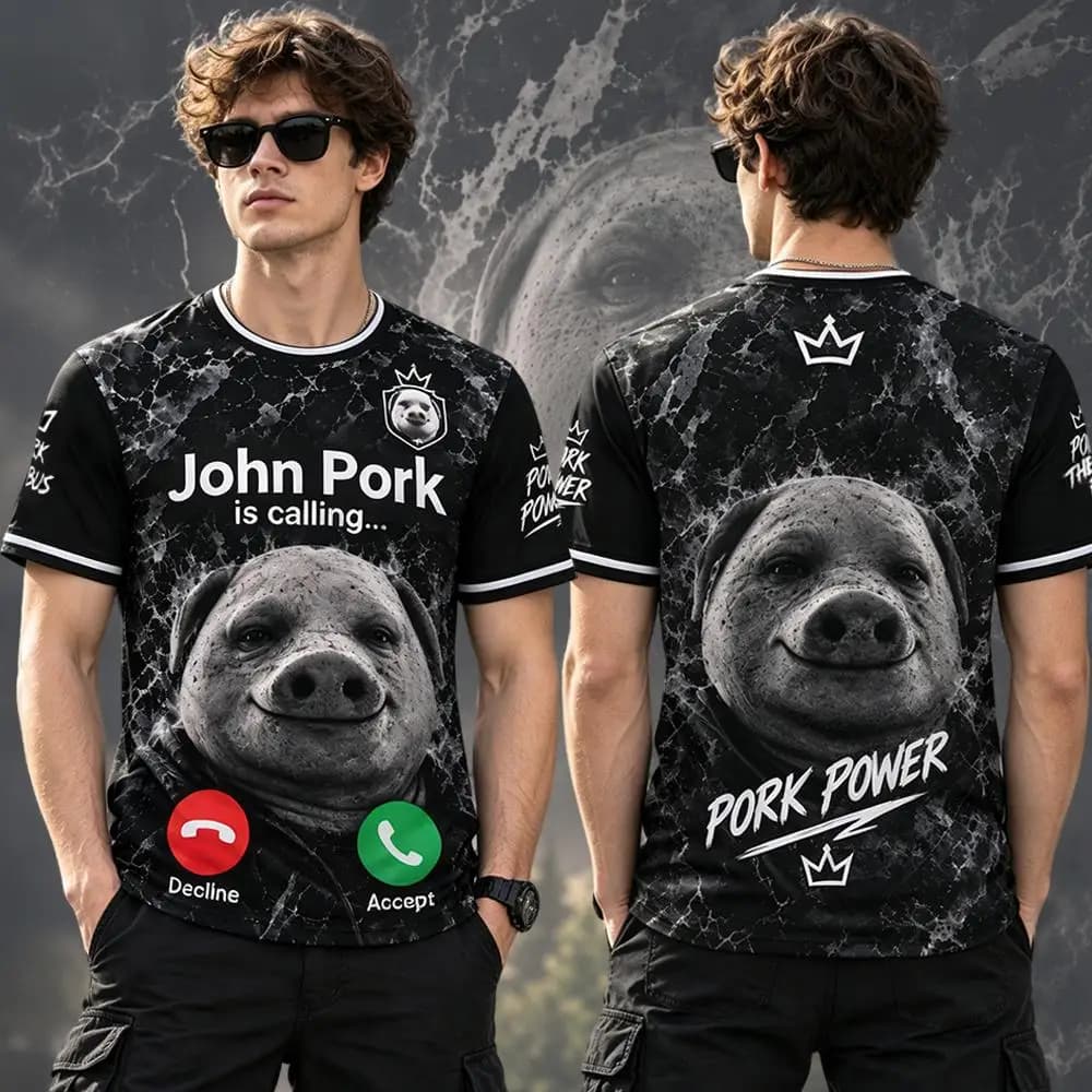 John Pork Is Calling Answer Call Phone Jersey Funny Pig Lover Pattern Ugly Tee Men's And Women's Outdoor Sports T-Shirt Gift