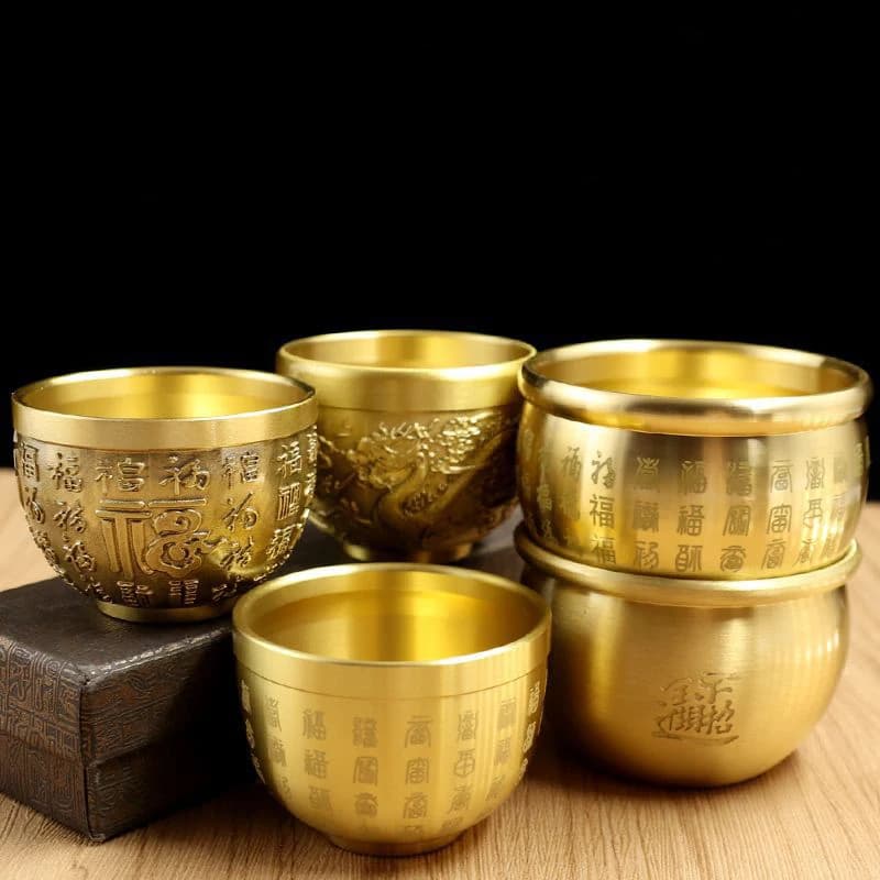 Feng Shui Treasure Bowl Brass Copper Offering Bowl Small Serving Dessert Bowls Wealth Figurine Attract Wealth and Good Luck