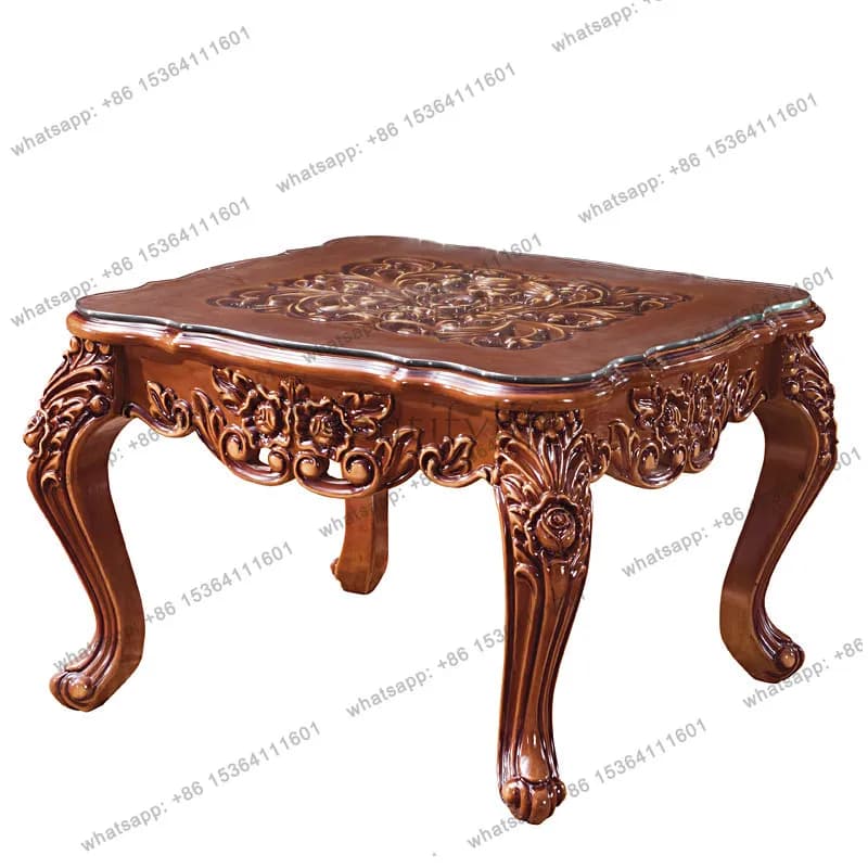 YJ Luxury European all solid wood solid wood oak wood carving lace table American luxury corner table living room combination