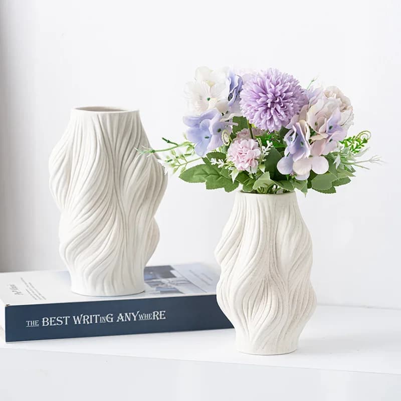 Modern Minimalist Unglazed Ceramic Vase Wavy Texture Flower Arranger Household Soft Furnishing Decor Desktop Art Craft Ornament