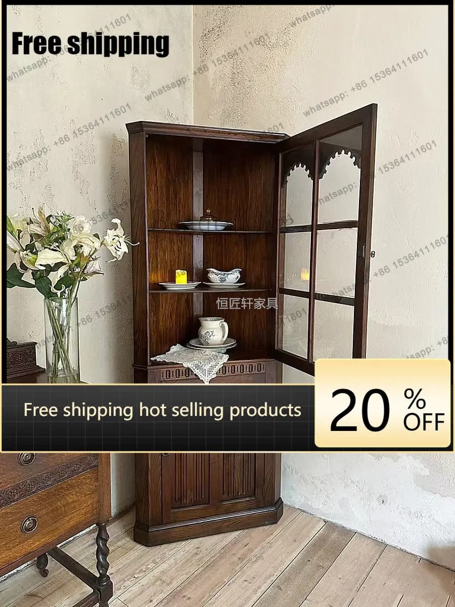 LD American solid wood corner cabinet living room corner against the wall triangular corner side cabinet
