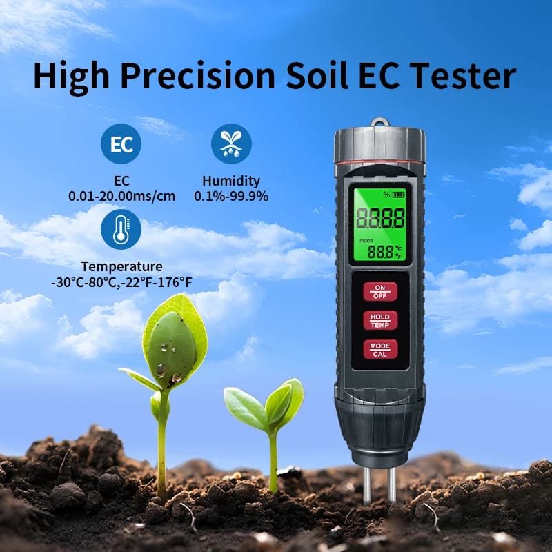 3 in 1 Soil EC Meter Tester for Greenhouse Plants Agriculture Digital Display Temperature Humidity Detector