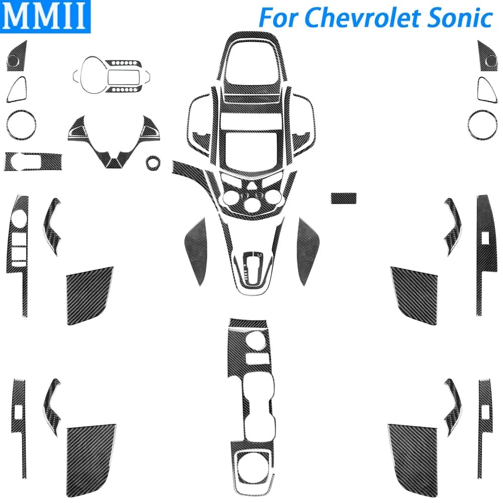For Chevrolet Sonic 2012-2016 Real Carbon Fiber Gear Shift Air Outlet Steering Wheel Panel Set Car Interior Accessories Sticker