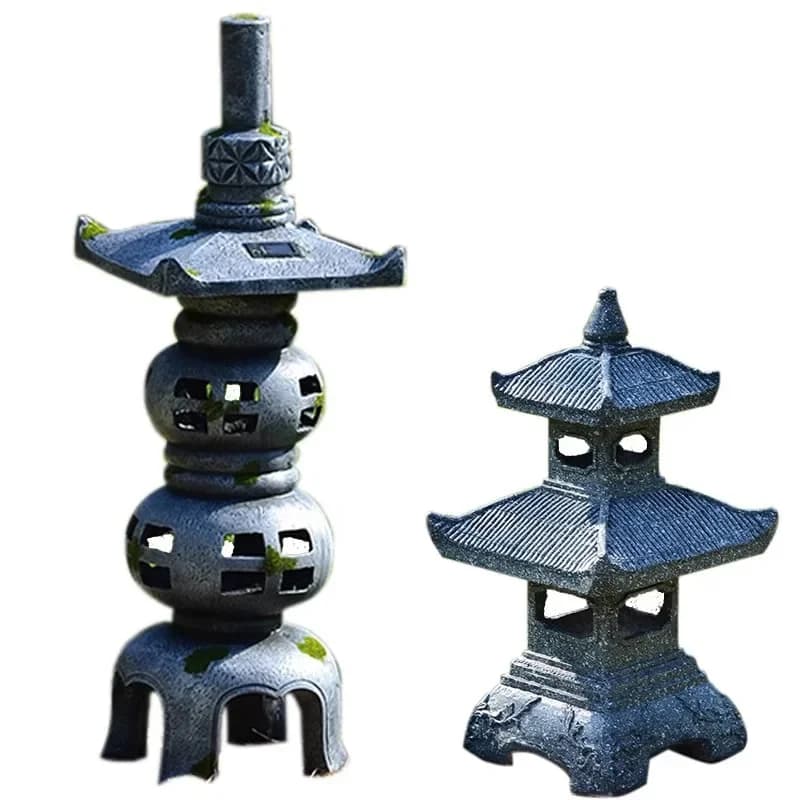 Retro solar garden stone tower lamp, outdoor floor series handmade Chinese-Japanese architectural