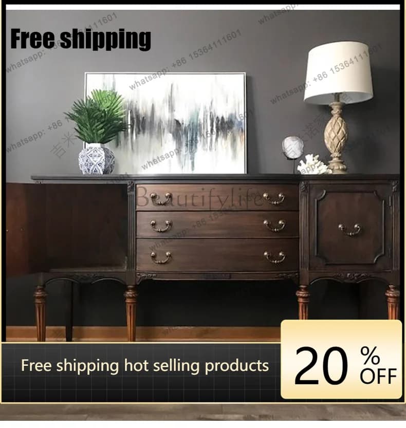 LD American solid wood porch cabinet retro light luxury multi-drawer dining side cabinet customization