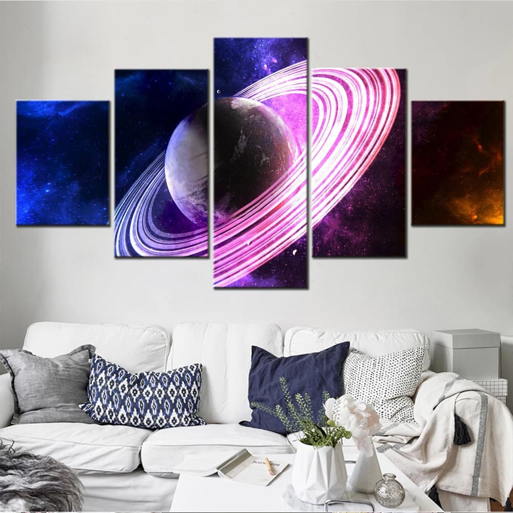 5 Pieces Wall Arts Canvas Painting Landscape Space Saturn  Poster And Picture Print Modular Wallpaper Home Decor For Living Room