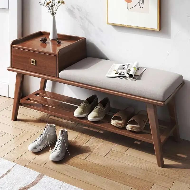 Solid Wood With Drawer Storage Shoe Cupboards Furniture Household Door Shoe Frame Sitting Stool One Long Stool Walnut Foot Stool