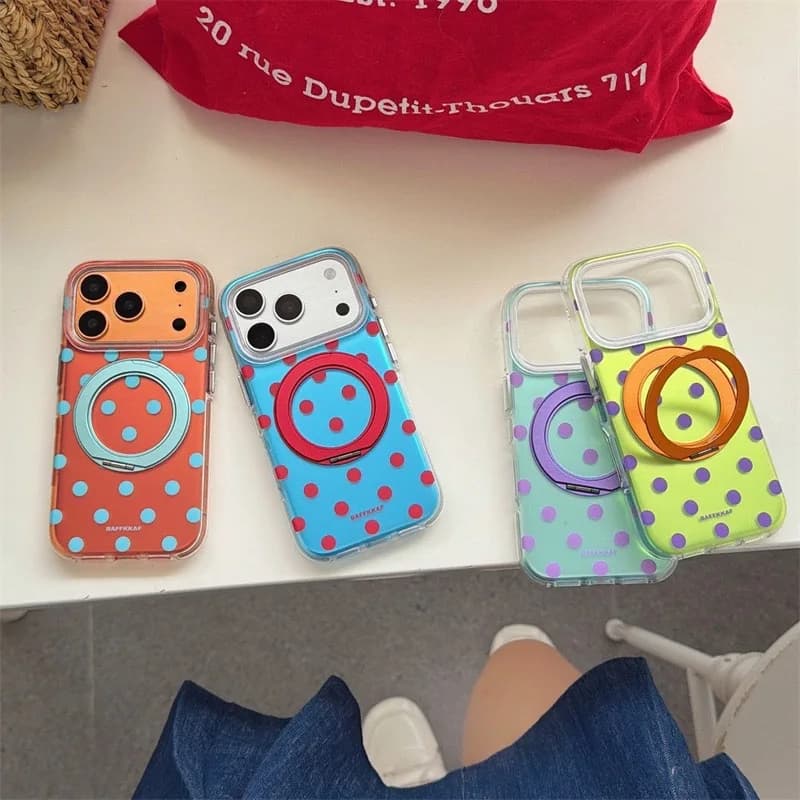 360 simple contrasting color polka dots are suitable for Apple 17Promax mobile phone protective case iphone16pro new 15 case.
