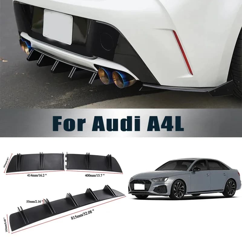 For Audi A4L Rear Diffuser Shark Fin Double Wing ABS Curved Aero Spoiler Anti-Collision Chassis Protector Car Styling