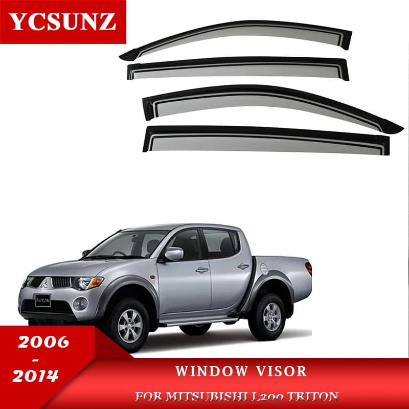 ABS Window Visor For Mitsubishi L200 Triton 2006 2007 2008 2009 2010 2011 2012 2013 2014 Side Window Deflectors Car accessories