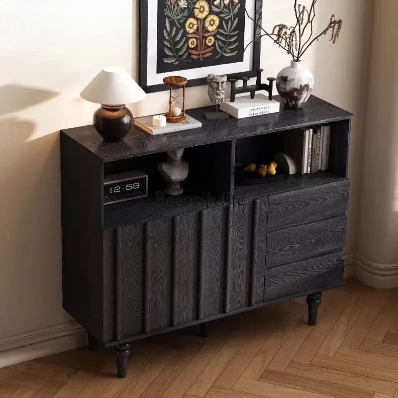 LX French retro premium black dining side cabinet medium and ancient style entrance door entrance cabinetSSS