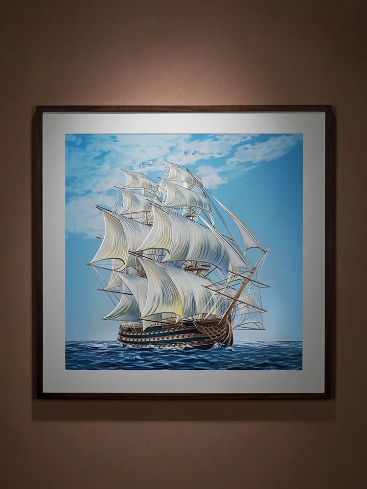 Hand-engraved copper carving painting "Riding the Wind and Waves" Living room office Chinese decorative painting