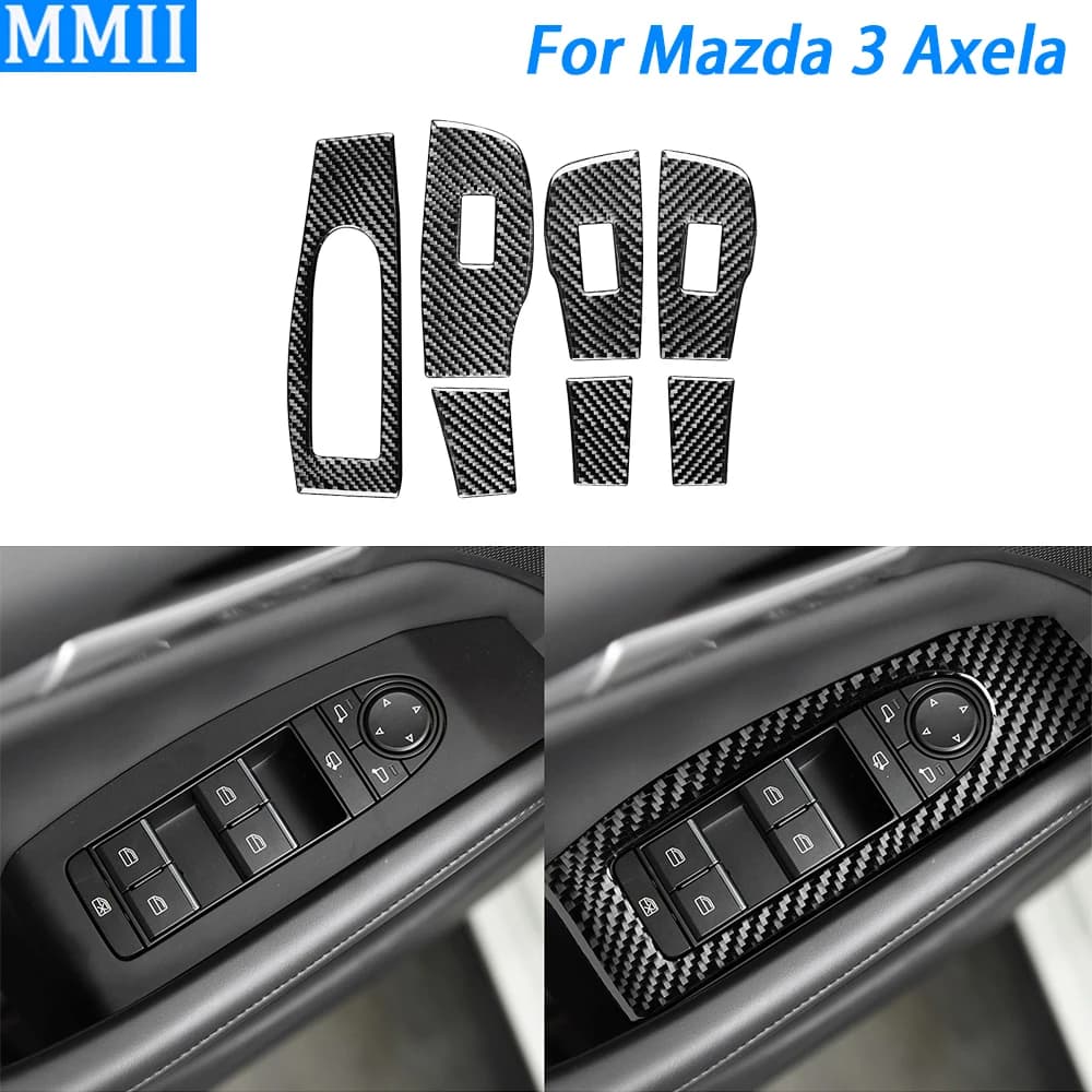 For Mazda 3 Axela 2020 2021 2022 2023 2024 Carbon Fiber Window Lift Switch Panel Trim Cover Car Interior Accessories Sticker