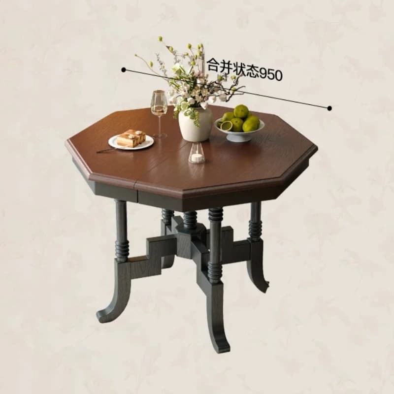 LMM solid wood octagonal retractable dining table French retro round table small apartment