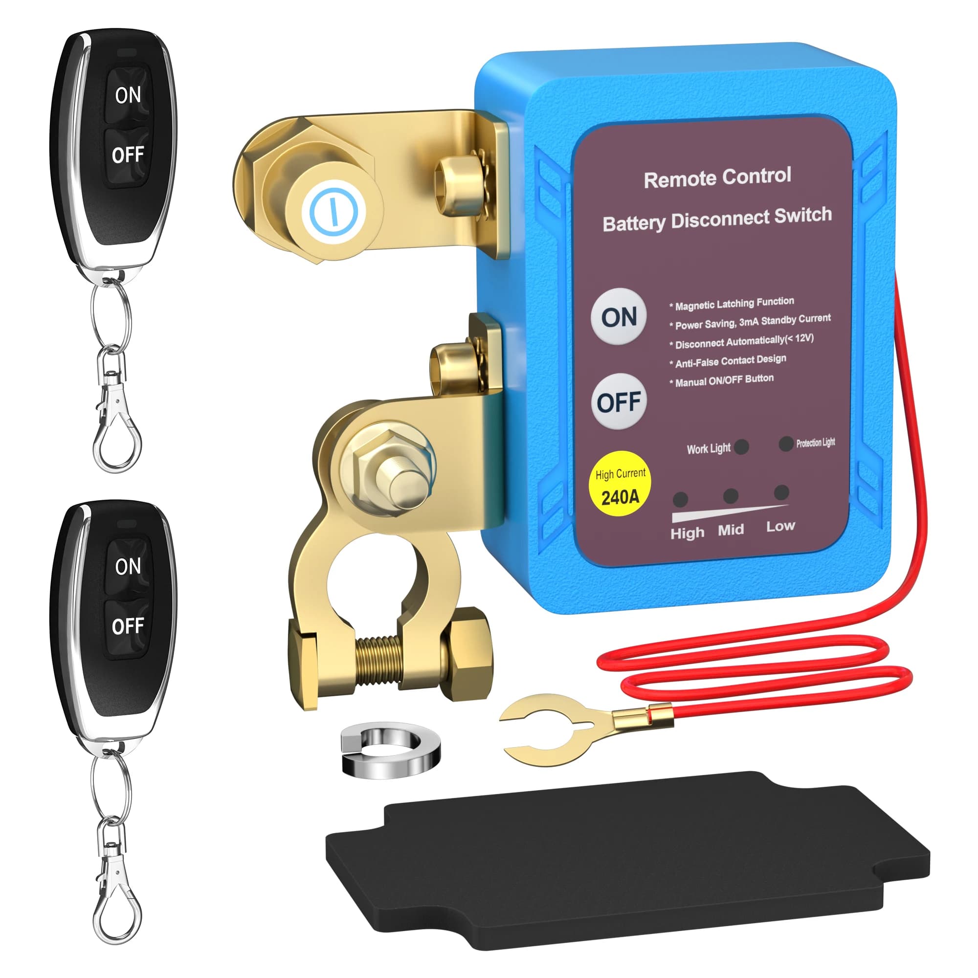 Remote Control 12V 240A Kill Switch Battery Disconnect Switch Automatic Power Shut Cut Switch for Cars Boats-Max. 220V/24V