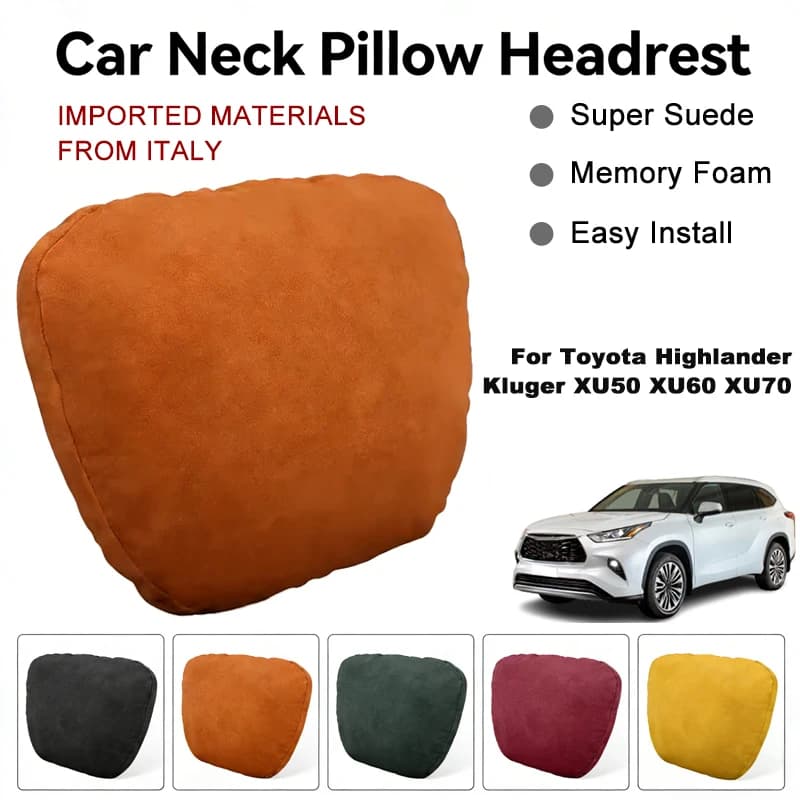 Italy Suede Car Neck Rest Pillow For Toyota Highlander Kluger XU50 XU60 XU70 Seat Head Neck Support Cushion Interior Accessories