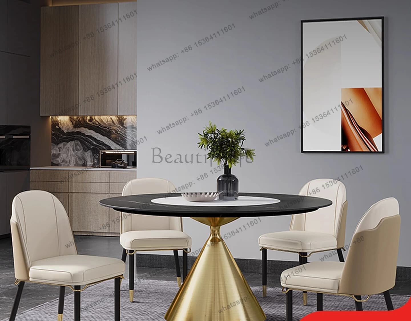 Rock slab dining table round Italian light luxury small apartment marble post-modern simplicity