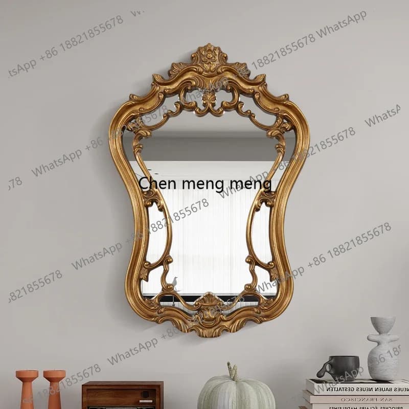 Vintage Style Carved Makeup Mirror Home Background Wall Decoration French Retro Bedroom Vanity Mirror