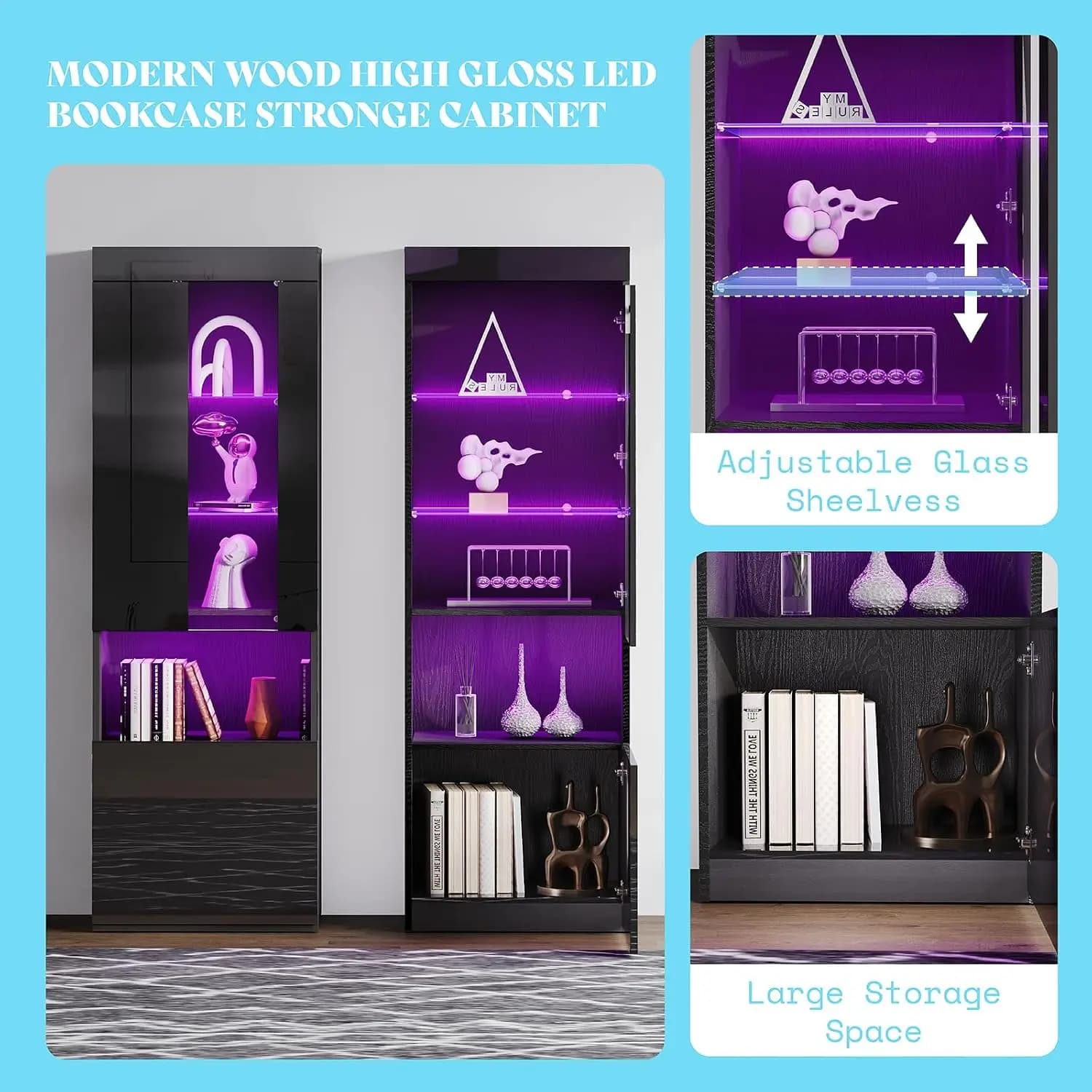 70" Fireplace Entertainment Center Set of 4, Black & White