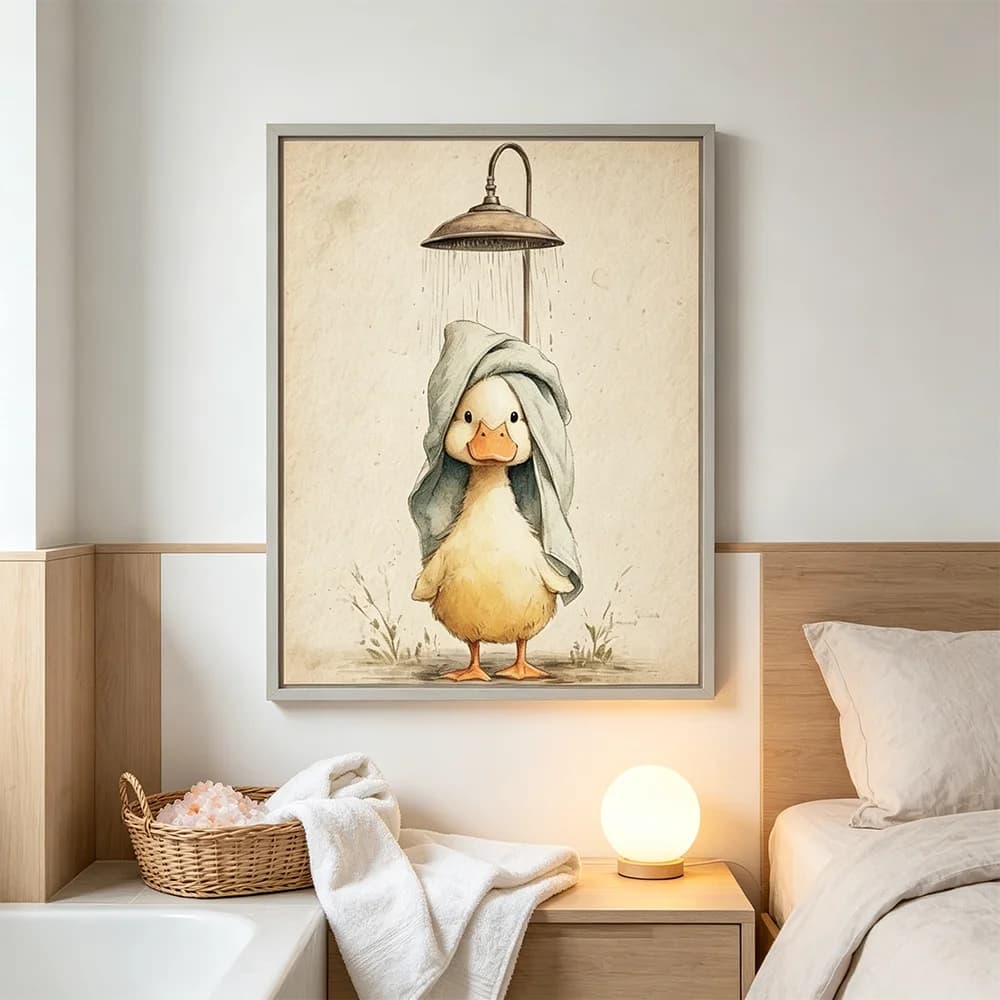 Fantasy Ducks Bathing Poster for Children Bedroom Nursery Cute Cartoon Canvas Painting Animal Illustration Print Wall Art