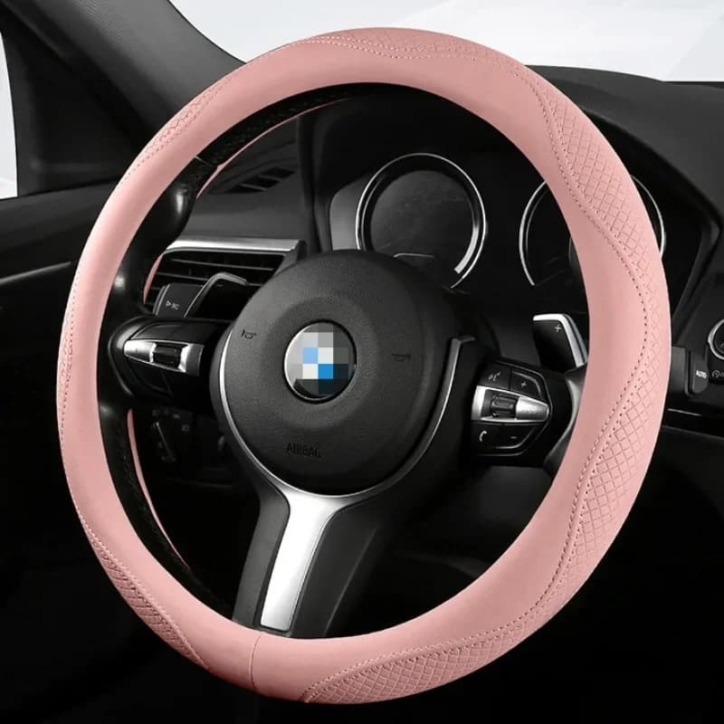 Leather Car Steering Wheel Cover Universal Steering Wheel Covers Cute Car Accessories Interior Woman Steering Covers O/D Shape