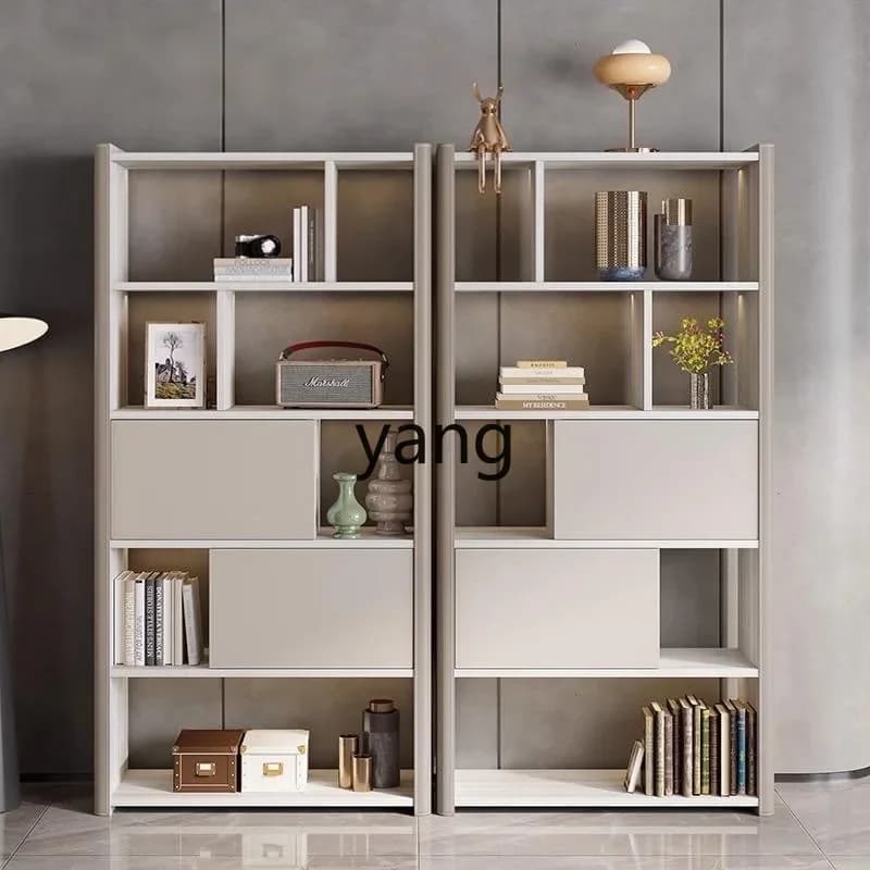 LTT Italian Minimalist Bookshelf Modern Home Saddle Leather Bookcase Figurine Display Cabinet