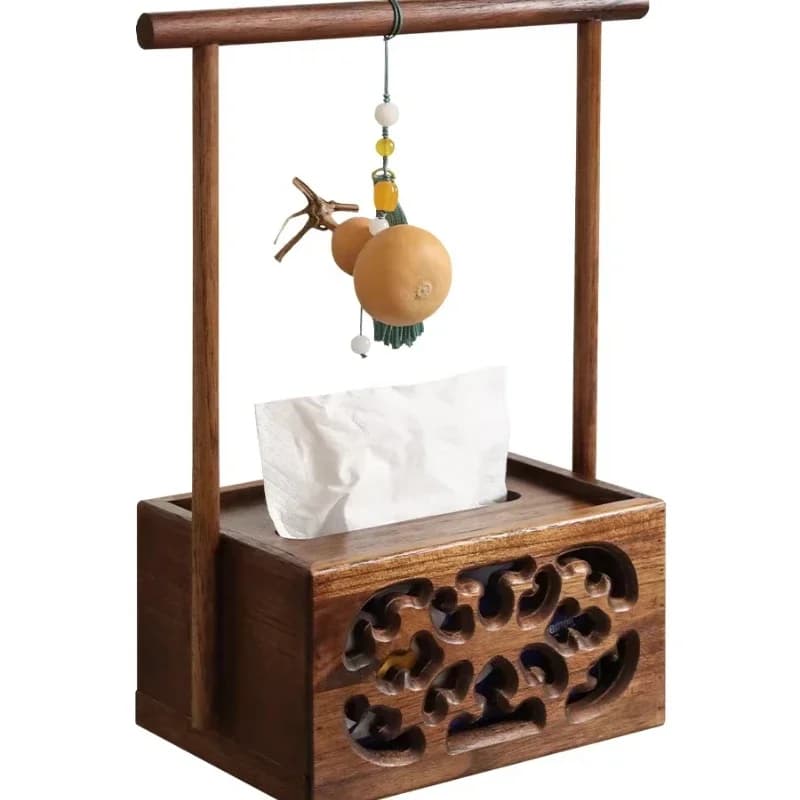 Paper box, medieval solid wood paper box, tea room retro high-end light luxury paper towel box
