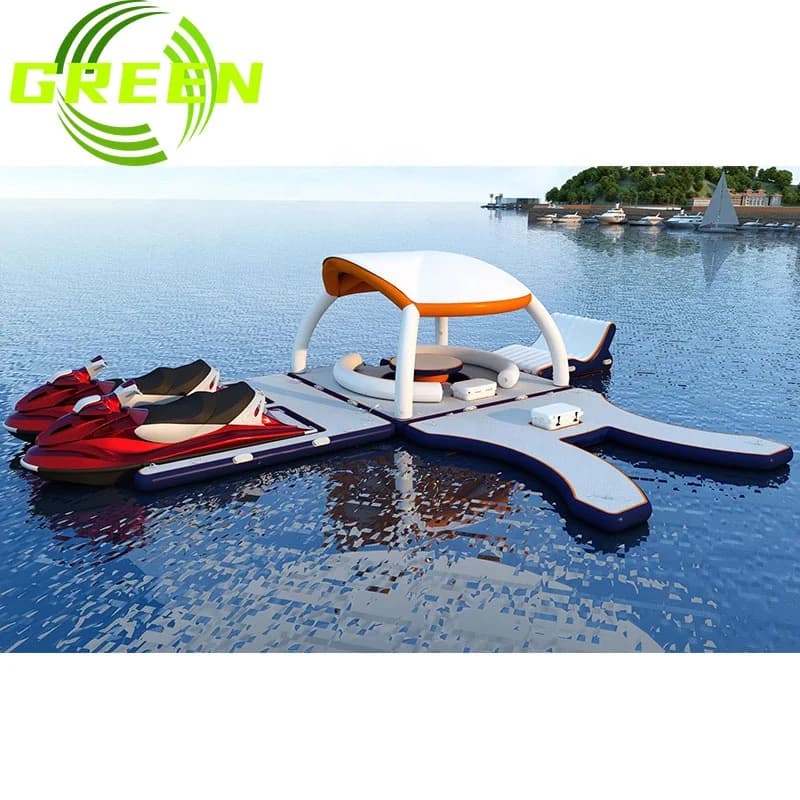GREEN Inflatable Water Pool Float Jet Ski Floating Dock Platform bar Beach Float Platforms with Tent