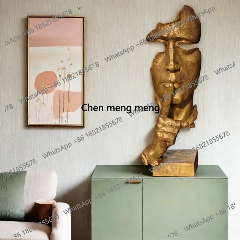 82cm Famous Silence is Golden Bronze Statue Abstract Face Sculpture Creative Bust Handcrafts Large Home Garden Decoration