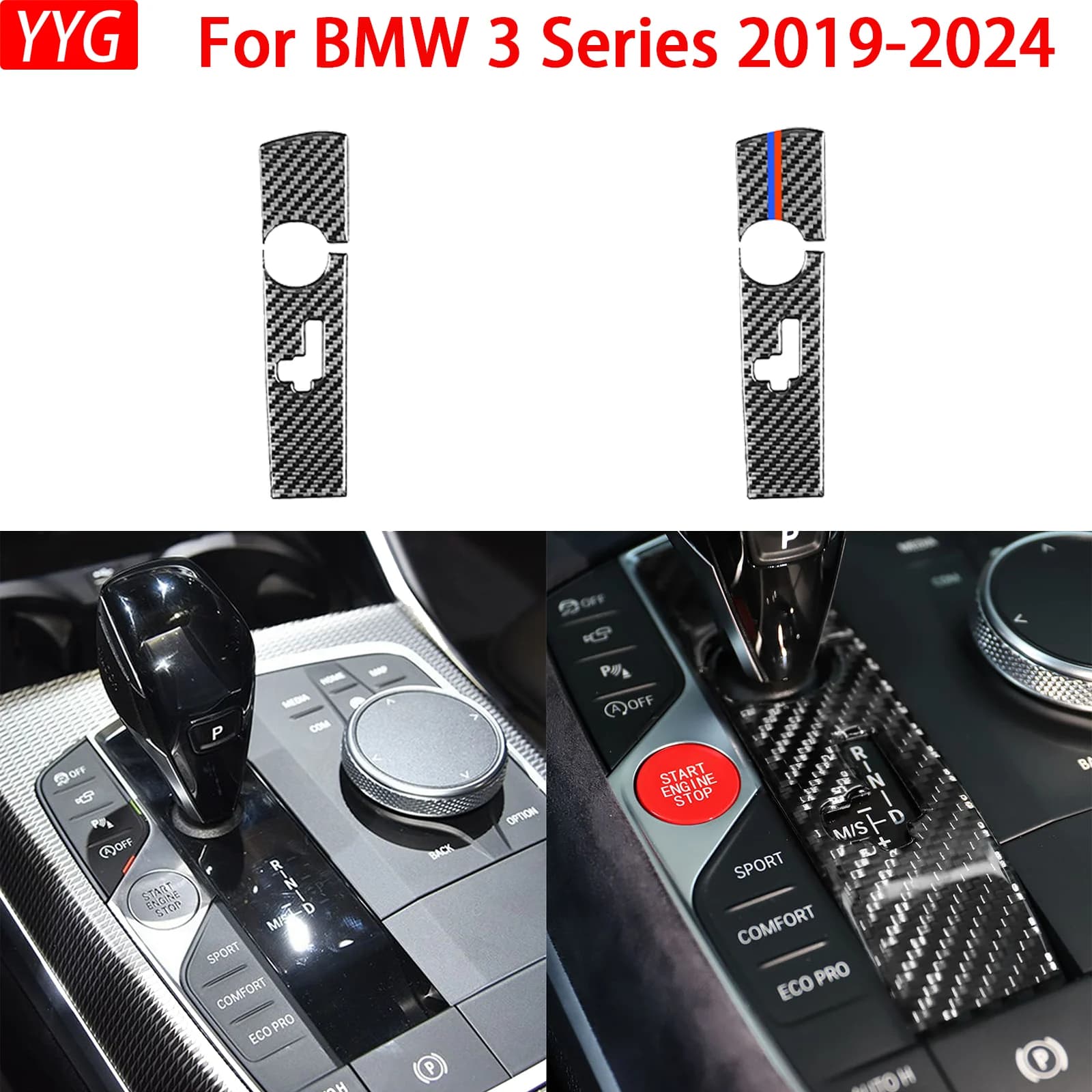 Automotive Gear Shift Stickers For BMW 3 Series G20 G28 325li 330d 335 2019-2024 Carbon Fiber Car Interior Decor Accessories