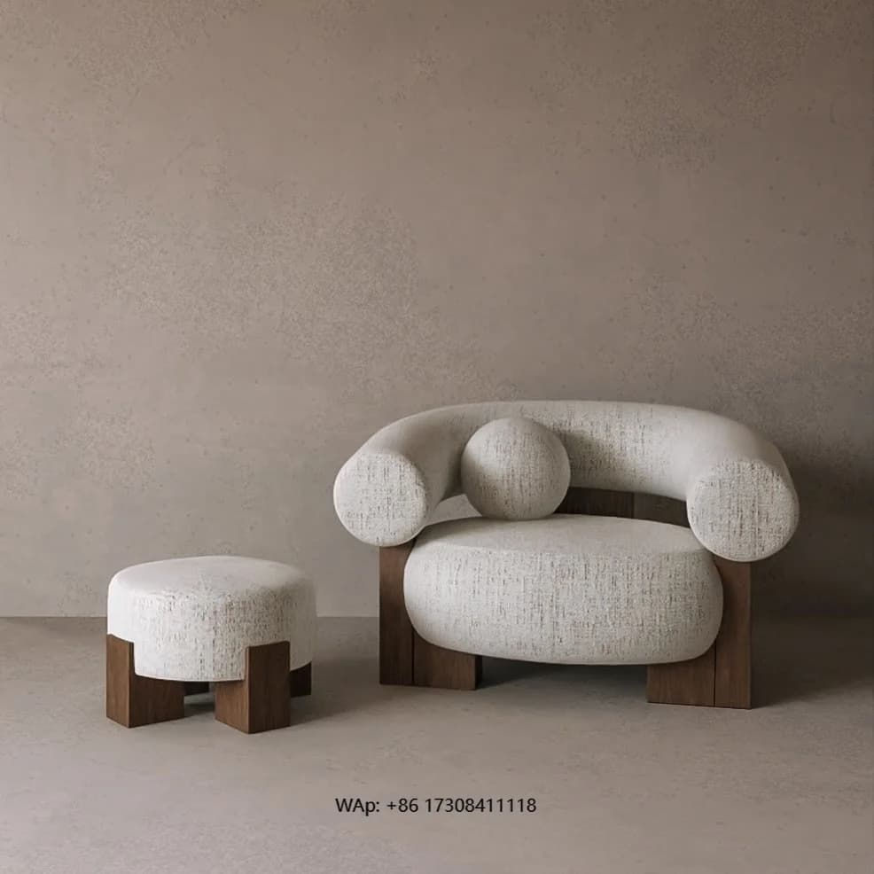 most popular Nordic living room lazy single sofa chair solid wood chair frame fabric cover lounge single seat armchair