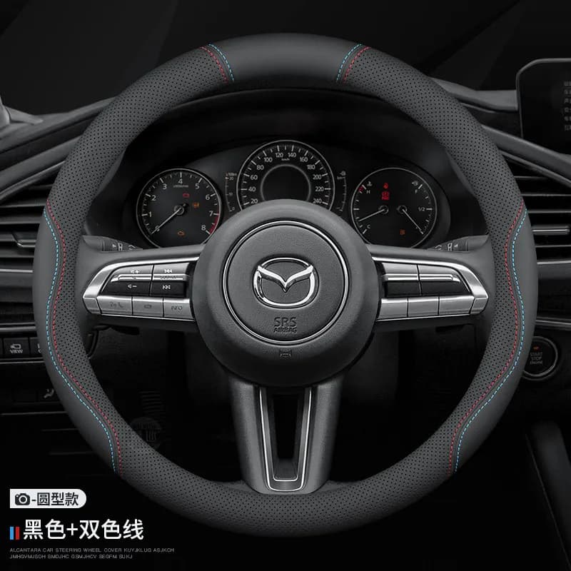 For Mazda 3 5 6 SKYACTIV Axela Atenza CX30 CX50 CX5 CX7 CX8 CX9 MX5 RX8 BT50 37-38cm Leather Anti-slip Car Steering Wheel Cover