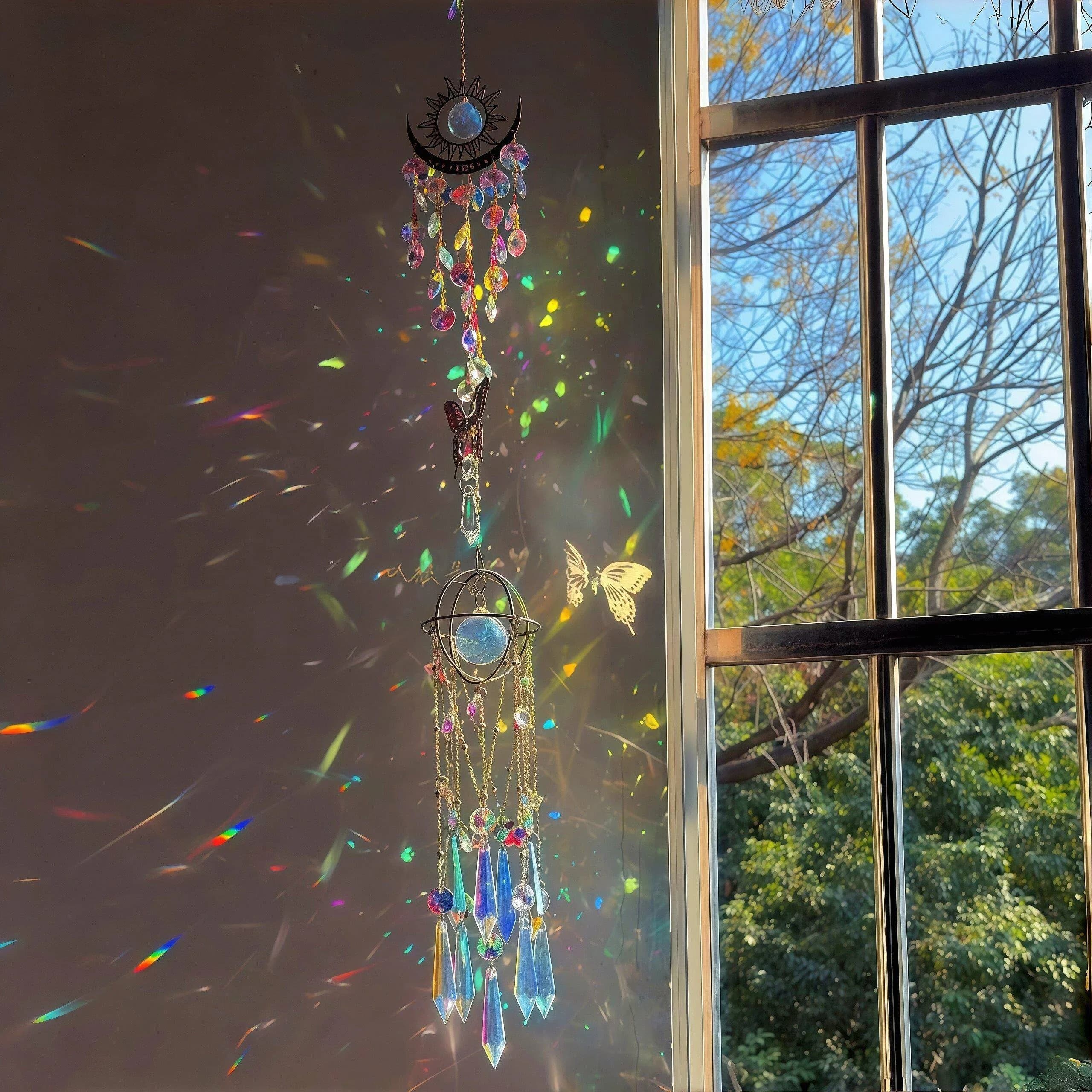 Rainbow Dream Catcher Crystal Prism Pendant Atmosphere Sensation Light And Shadow Hanging Decoration Balcony Decorative Ornament
