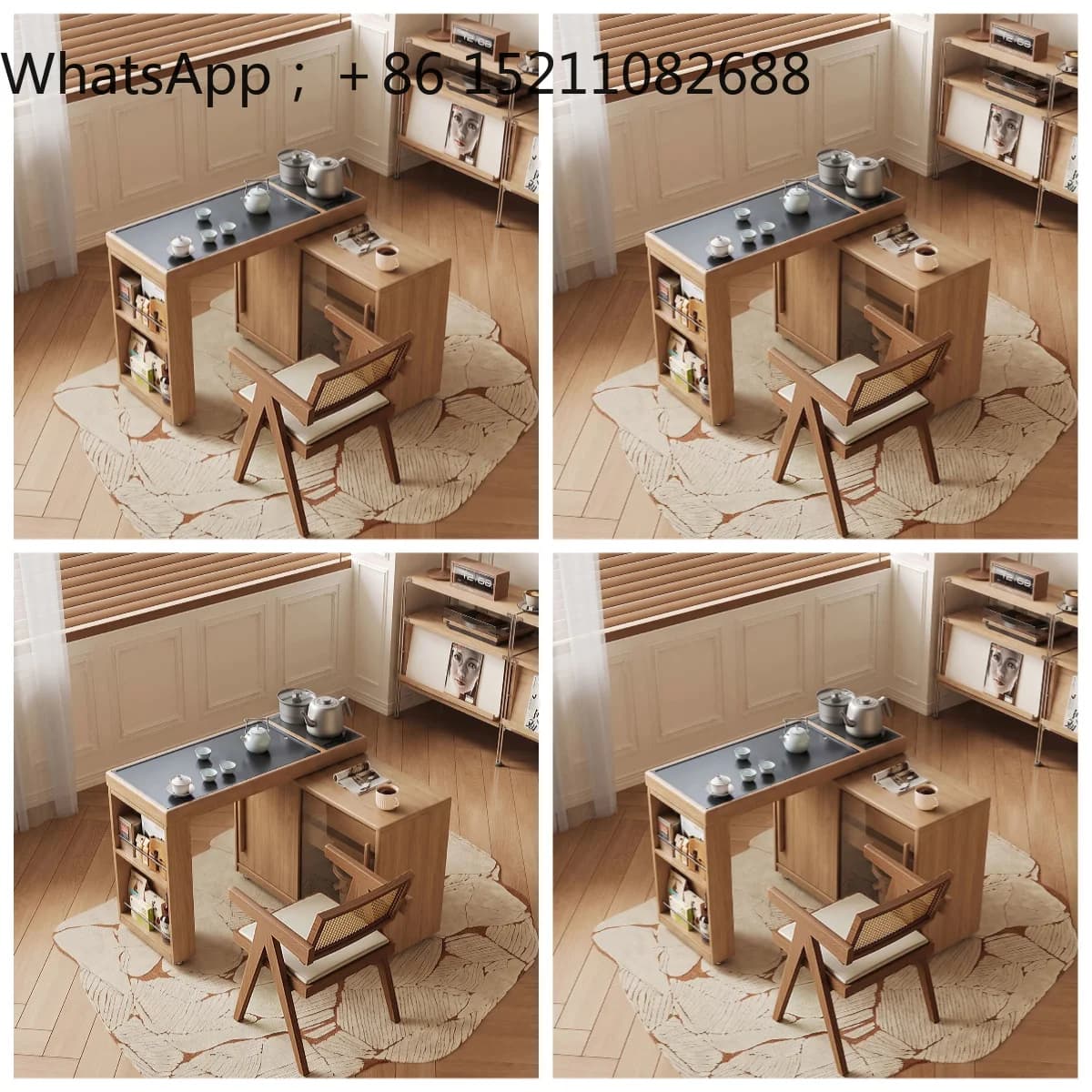 LLY removable balcony tea table solid wood rotating tea cart exquisite cream wind log color tea table
