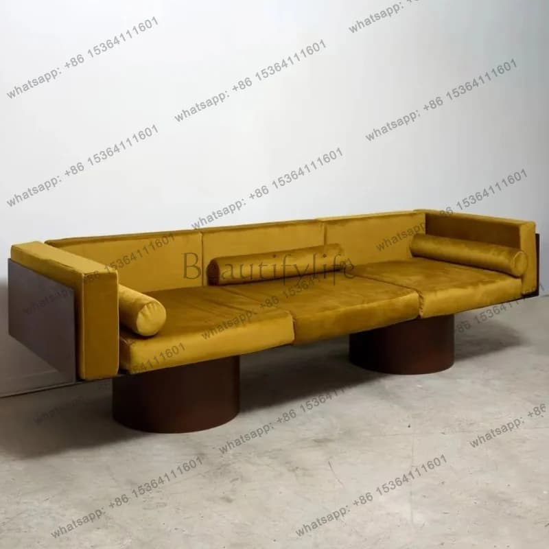 YJ Italian retro old money style eclecticism medieval Bauhaus steel plate gold brown soft bag living room sofa