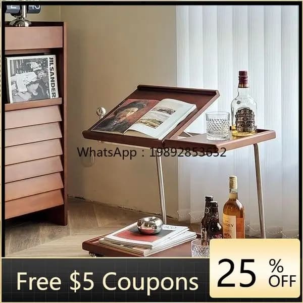 LYY Solid Wood Small Trolley Side Storage Rack Sofa Movable Coffee Table Dining Cart Multifunctional Vintage Home Corner