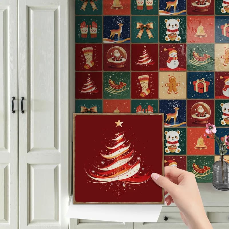 24 Sheets Christmas PVC Self-Adhesive Wall Stickers Waterproof Wall Decals For Living Room Bedroom Tile Home Decor