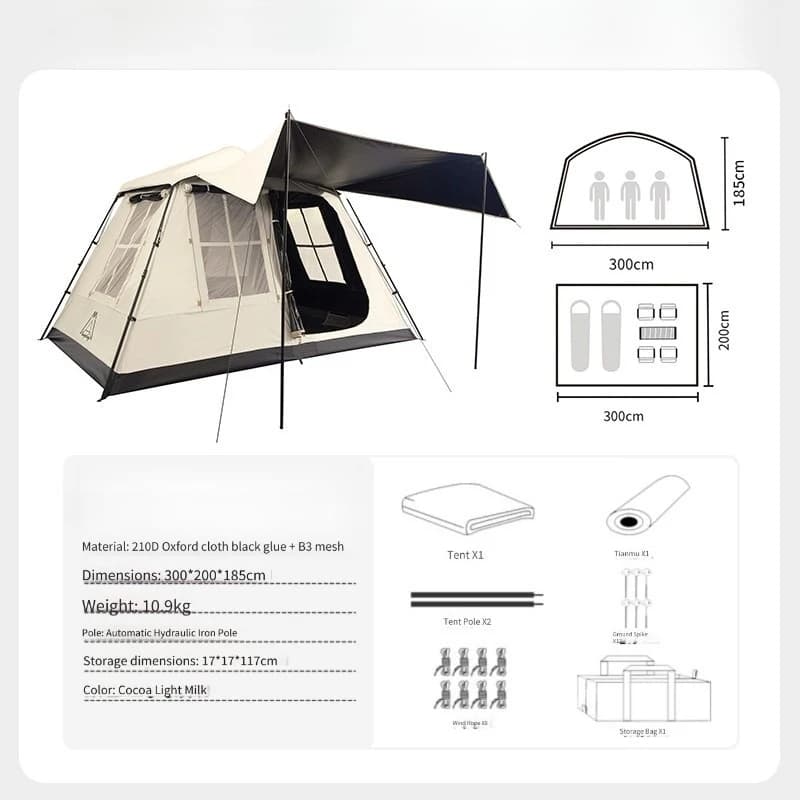 Custom Two-Room One-Hall Outdoor Camping Tent with Silver  Glue Sun & Rain Protection Automatic Roof Ridge Made of Oxford Fabric