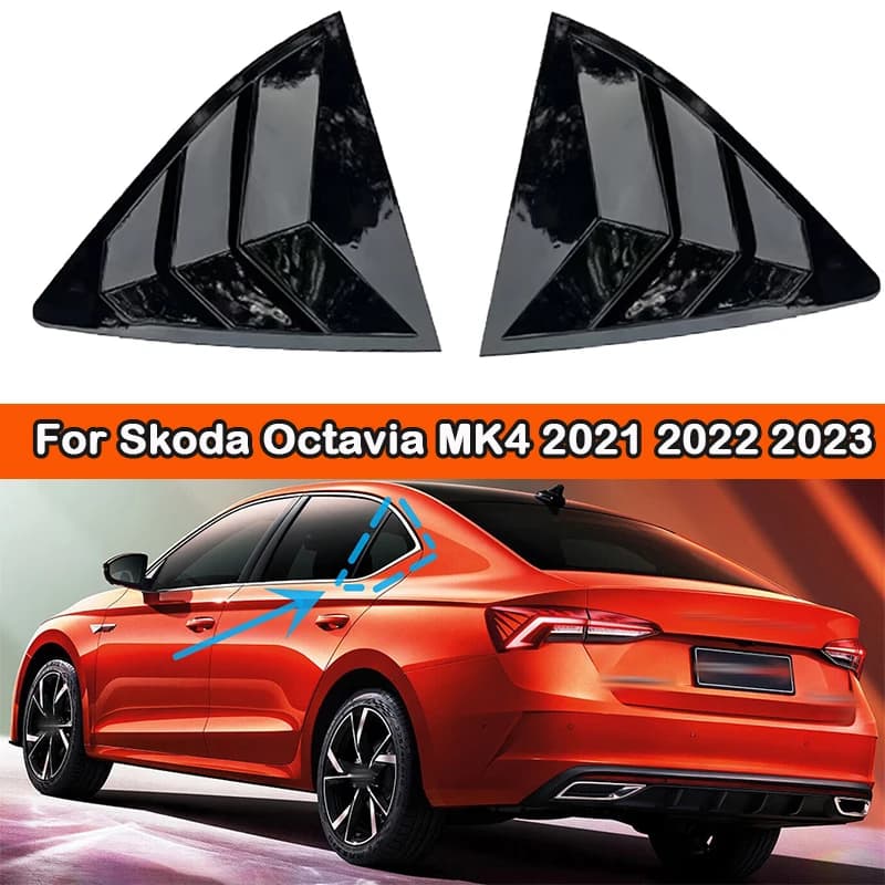 2PCS Car Rear Window Shutter Cover For Skoda Octavia MK4 2021 2022 2023 Louver Side Vent Gloss Black Car Stickers Accessories