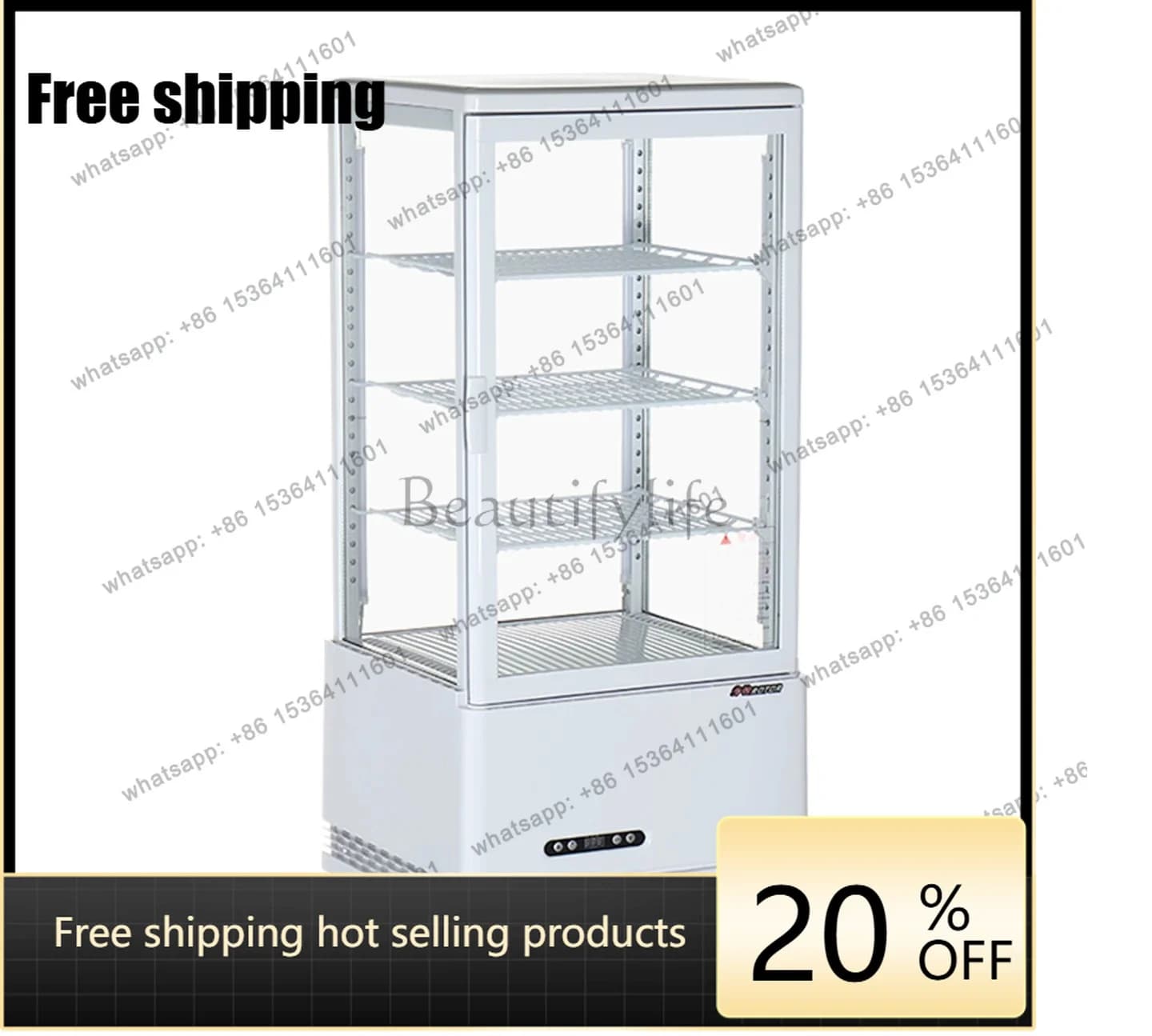 Factory Direct HOT Cake Refrigerated Display Cabinet Vertical Four-Sided Transparent Glass Fresh-keeping Freezer