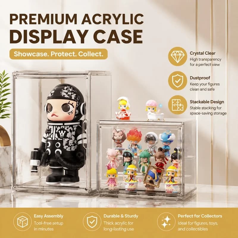 Acrylic Display Case for Blind Box Figures, Dustproof Showcase Cabinet for LEGO Models POP MART Collectibles and Toy Display