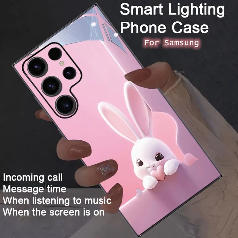 Love Cute White Rabbit Cartoon Cover LED Flash For Samsung A16 A26 A36 A56 A17 S25 Ultra S24 Plus S23 S22 S21 S20 FE Glow Bumper