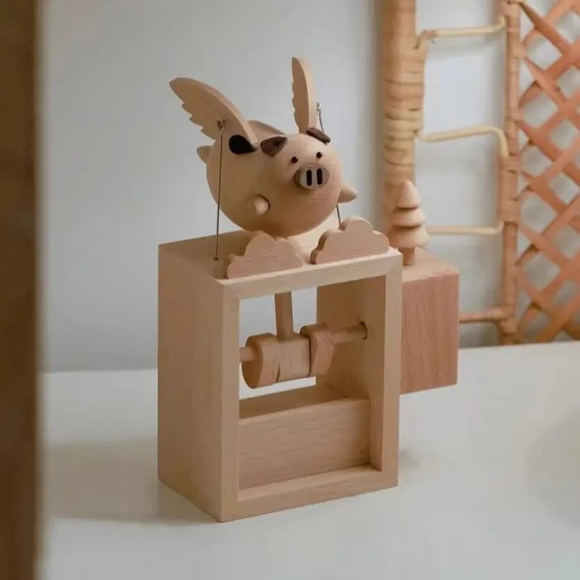 Flying Pig Wooden Electric Mechanical Ornament Children's Day Gift Holiday Gift Healing Home Decoration