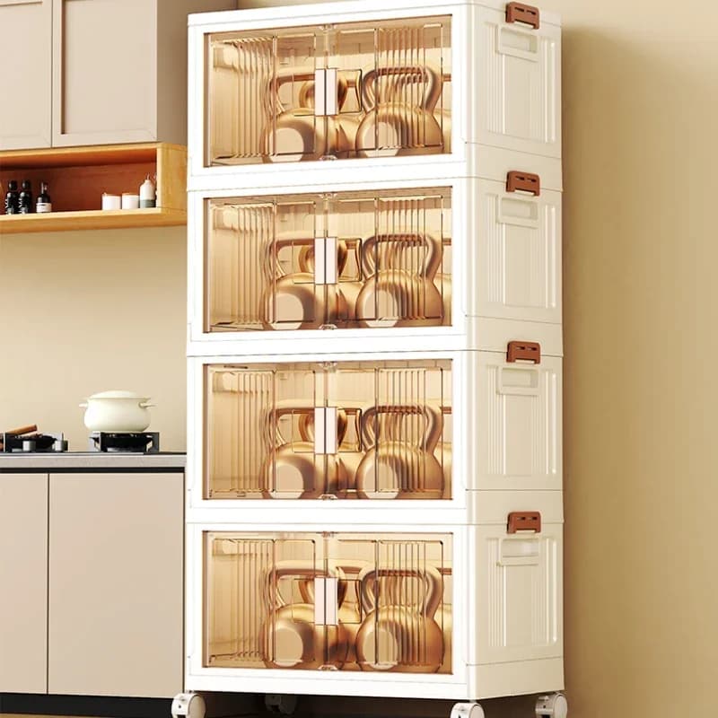 Simple Folding Plastic Storage Cupboard Multilayer Double Door Bedroom Wardrobe High-Capacity Household Bedroom Cabinet